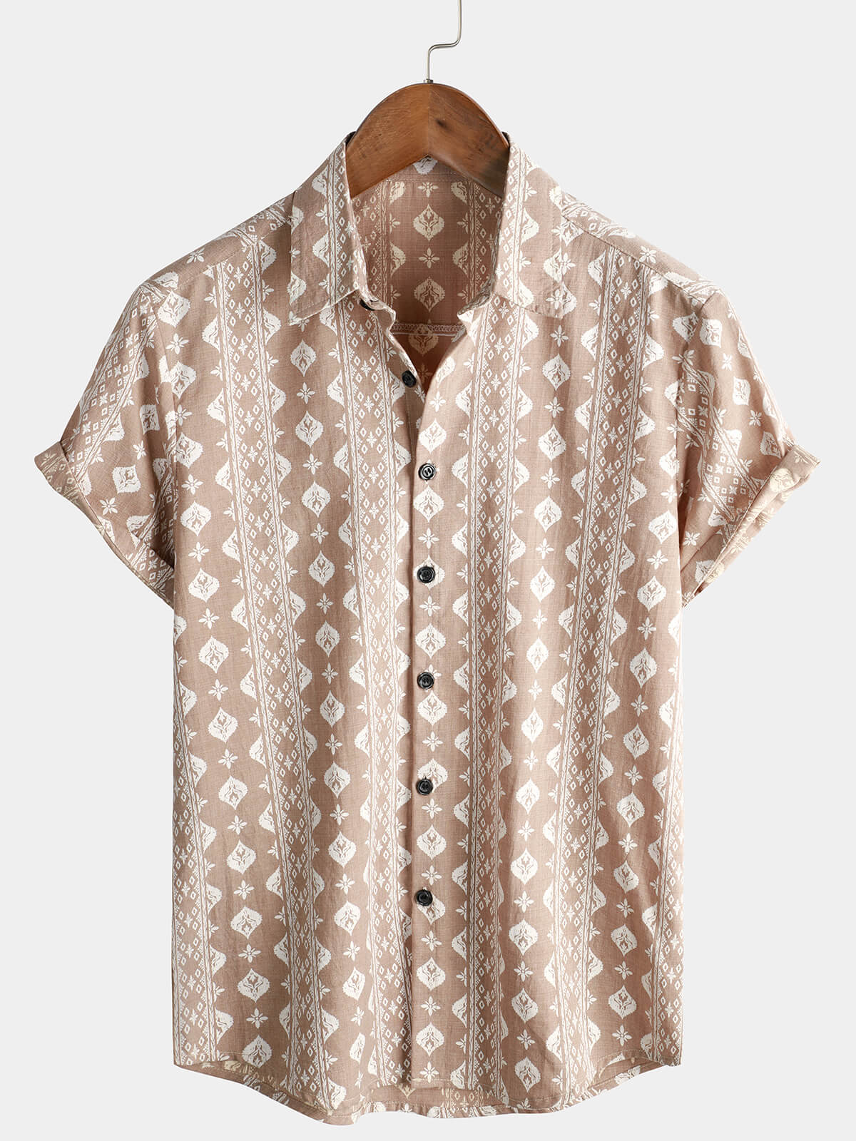 Men&#39;s Cotton Retro Button Up 70s Brown Striped Vintage Short Sleeve Shirt