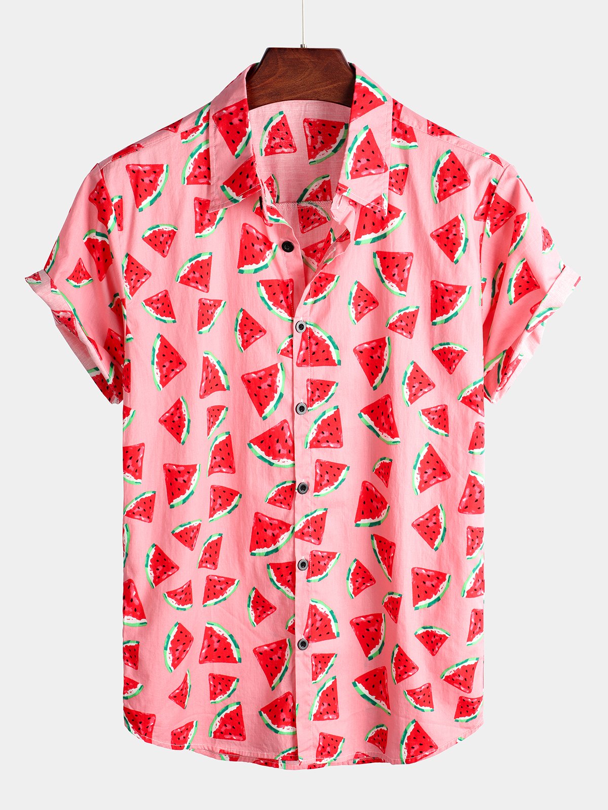 Men's Pink Watermelon Print Short Sleeve Shirt