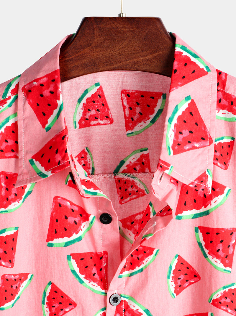 Men's Watermelon Print Short Sleeve Shirt