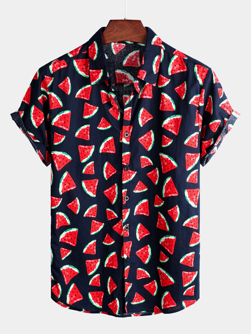 Men's Watermelon Print Short Sleeve Shirt