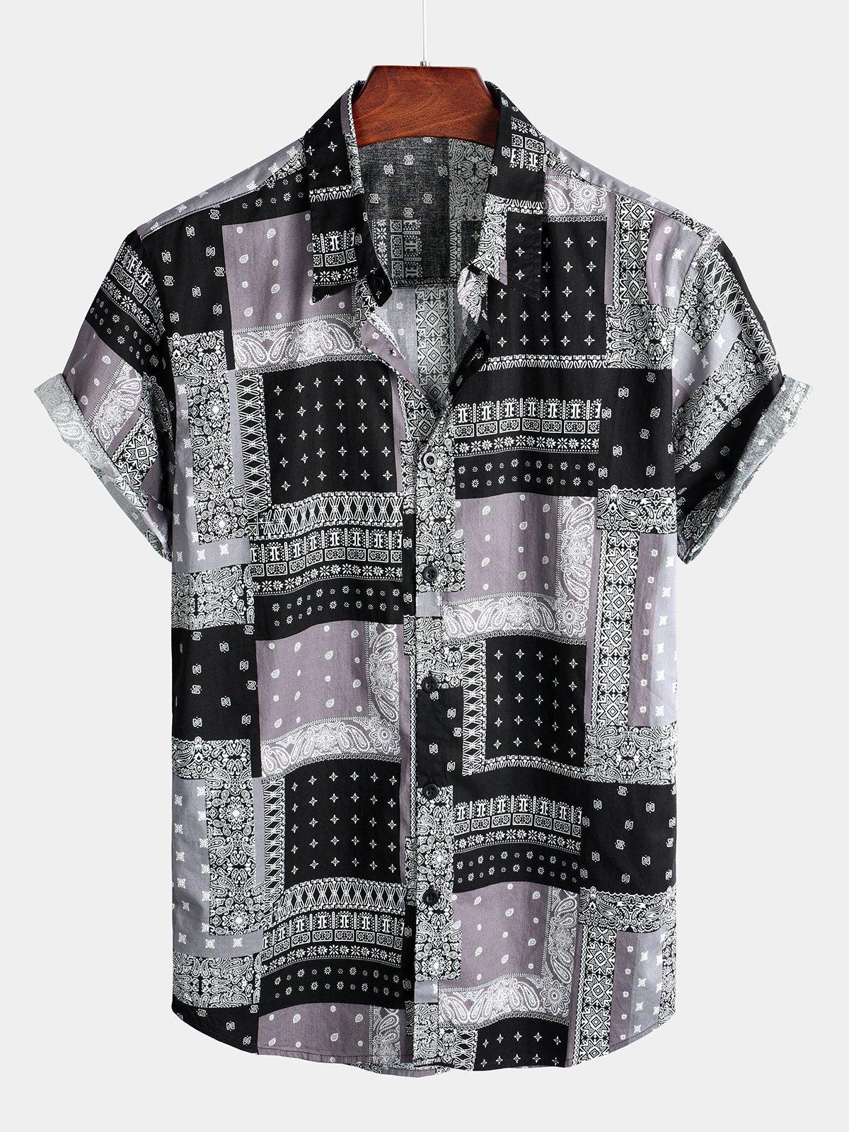 Men's Holiday Paisley Short Sleeve Cotton Shirt