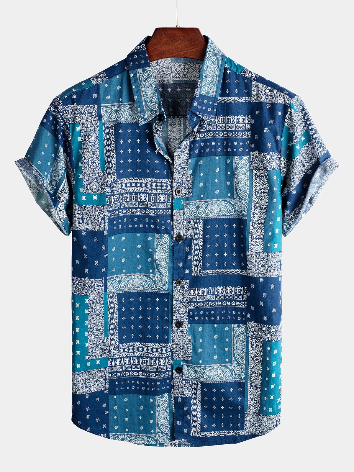 Men's Holiday Paisley Short Sleeve Cotton Shirt