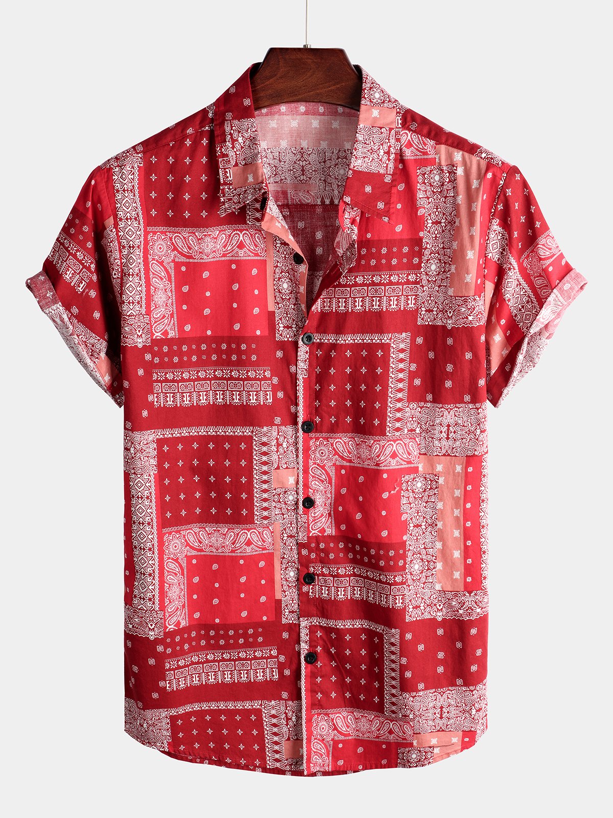 Men's Holiday Paisley Short Sleeve Cotton Shirt