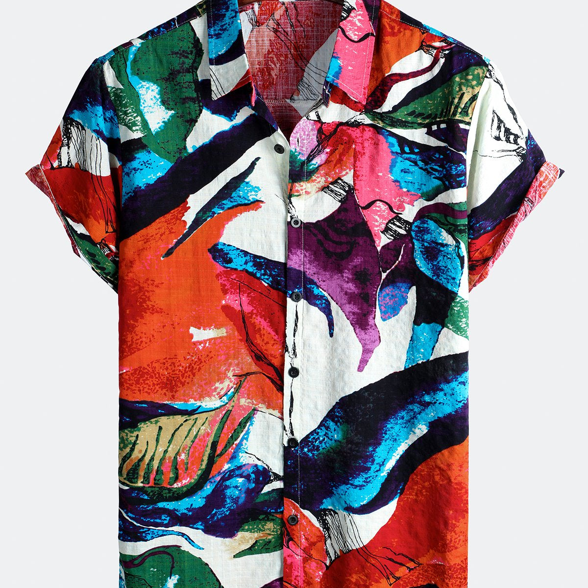 Men's Colorful Casual Cotton Short Sleeve Shirt