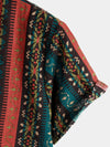 Men's Vintage Floral Colorful Striped Print Casual Summer Bohemian Short Sleeve Shirt