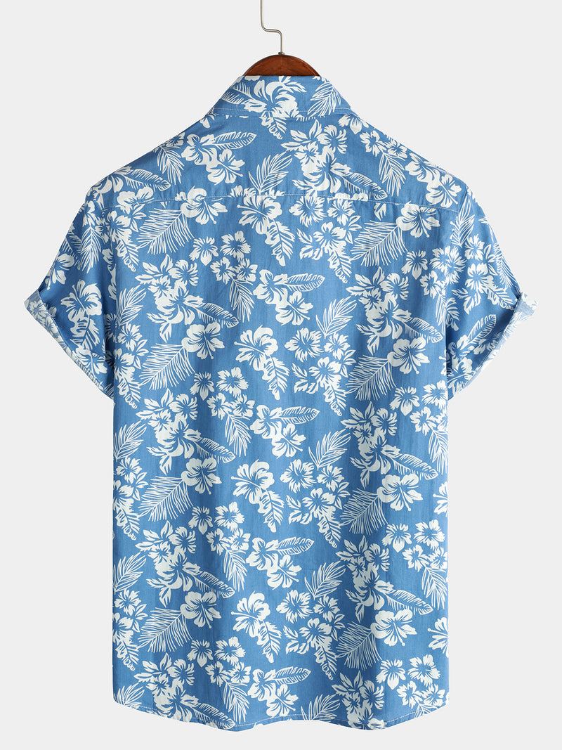 Bundle Of 2 | Men's Tropical Floral Plant Leaf Cotton Aloha Resort Beach Shirts