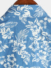 Men's Blue Tropical Floral Plant Leaf Cotton Button Up Short Sleeve Aloha Resort Beach Shirt