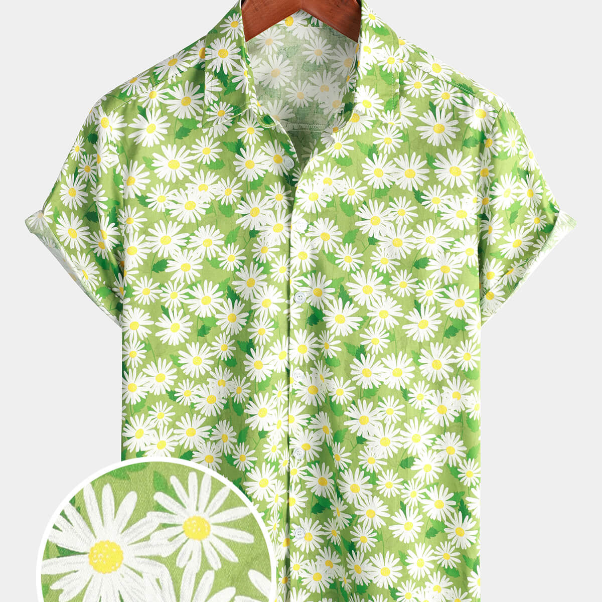 Camisa de playa de manga corta floral con botones de verano con estampado de flores navideñas verdes para hombre