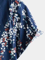 Men's Cotton Summer Flower Print Breathable Beach Button Up Floral Short Sleeve Beach Shirt