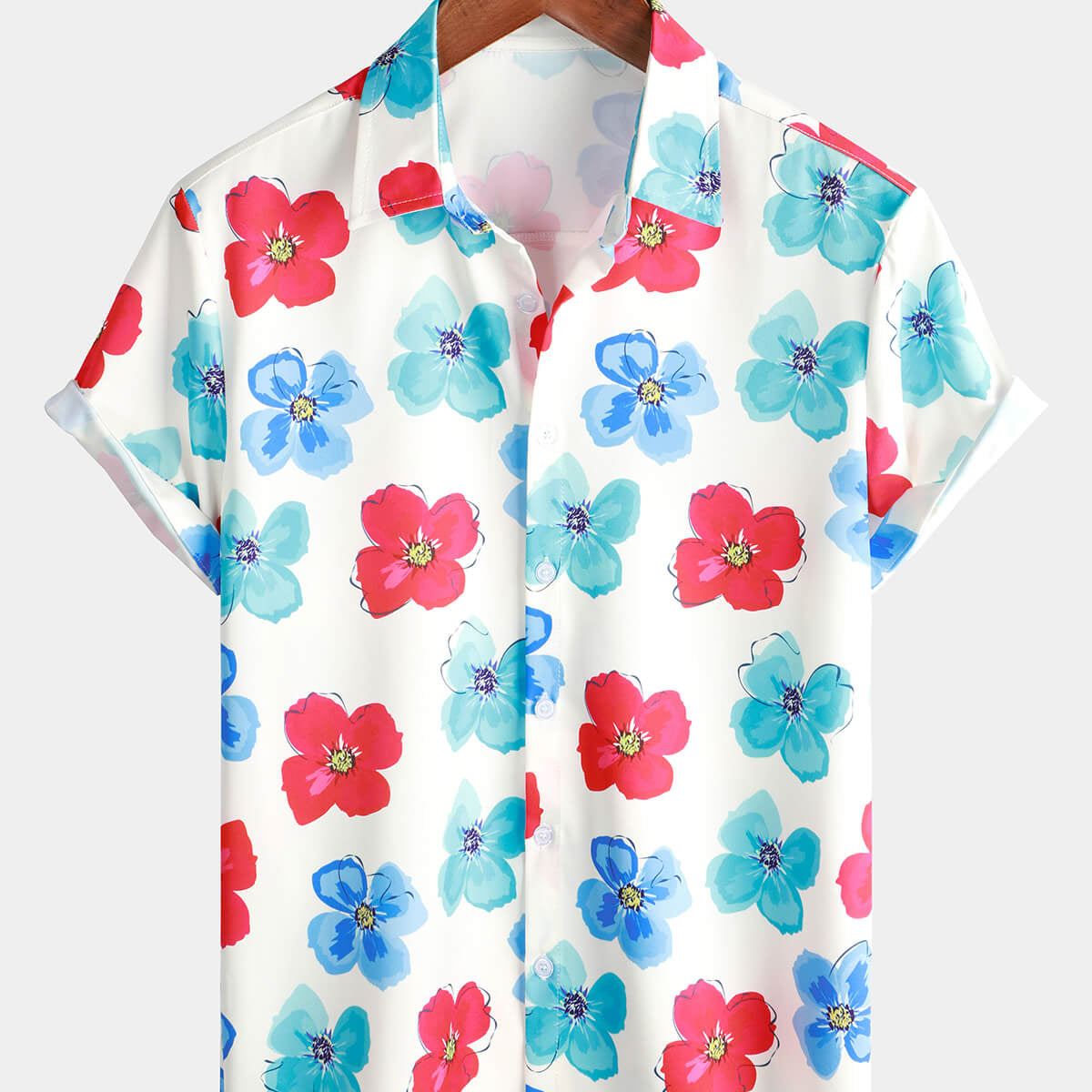 Camisa de manga corta de playa hawaiana con botones de flores lindas de verano con estampado floral para hombre