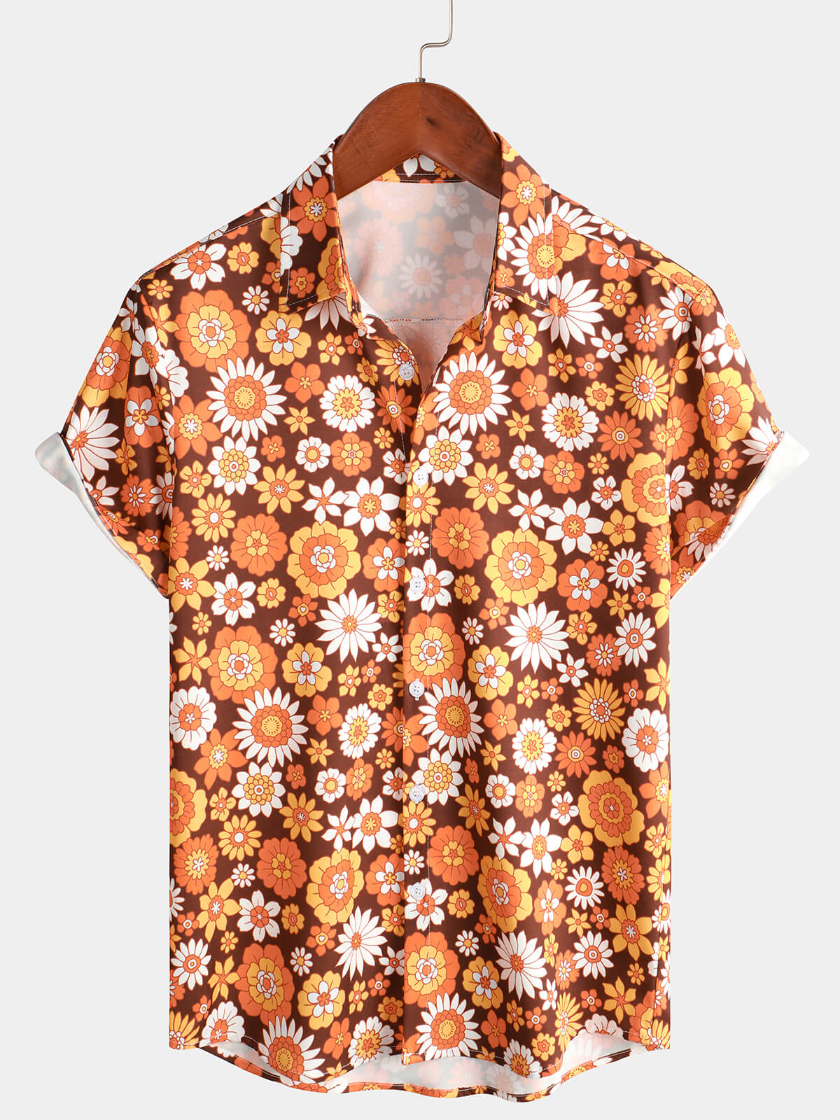 Men&#39;s Floral Vintage Flower Button Up 70s Themed Disco Party Short Sleeve Beach Summer Shirt
