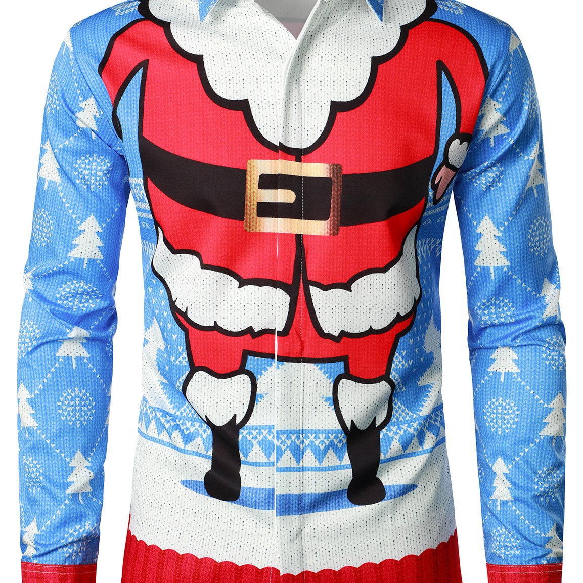 Men's Christmas Cute Santa Claus Funny Print Fancy Long Sleeve Shirt