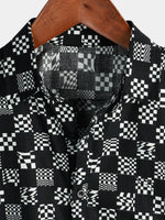 Men's Cotton Checkerboard Plaid Casual Short Sleeve Shirt