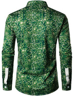 Men's Disco Christmas Tree Funny Outfit Xmas Themed Top Holiday Green Button Long Sleeve Shirt