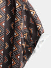 Men's Summer Retro Brown Vertical Striped Vintage Button Up Short Sleeve Shirt
