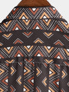 Men's Summer Retro Brown Vertical Striped Vintage Button Up Short Sleeve Shirt