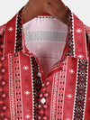 Men's Retro Casual Red Striped Vintage Short Sleeve Button Up Lapel Shirt