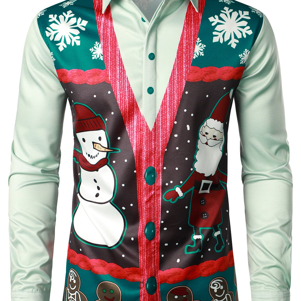 Men's Christmas Santa Claus Snowman Print Regular Fit Long Sleeve Shirt
