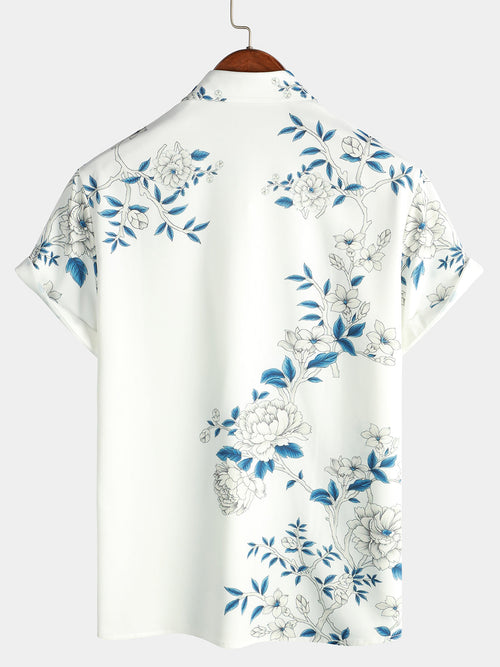 Men's Summer Floral Casual Button Up Flower Holiday Short Sleeve Lapel Shirt