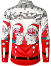 Men's Santa Claus Christmas Carol Music Vintage Top Button Up Short Sleeve Xmas Party Shirt