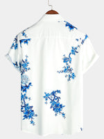 Bundle Of 2 | Men's Blue Floral & Stripe Printed Button Up Short Sleeve Casual Shirts