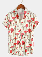 Men's Mushroom Plant Print Holiday Short Sleeve Shirt