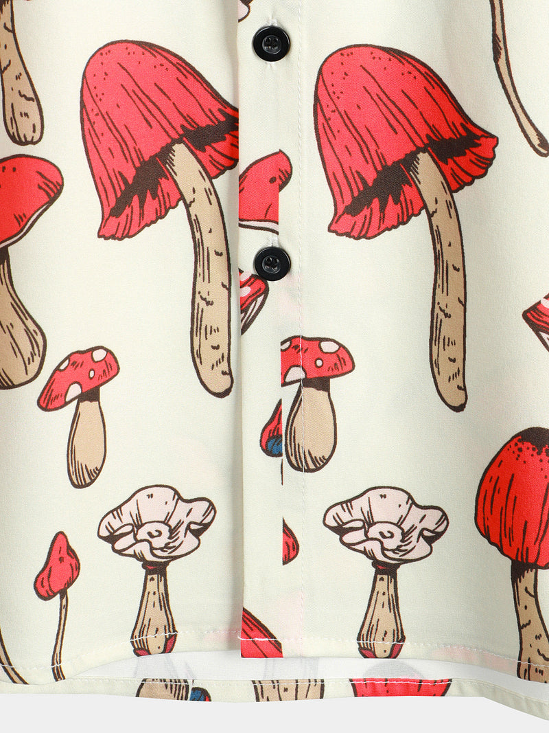 Men's Mushroom Plant Print Holiday Short Sleeve Shirt