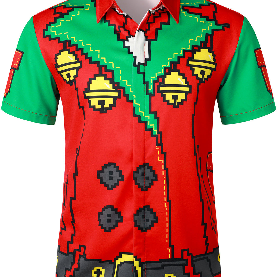 Men's Christmas Party Costume Button Up Ugly Xmas Short Sleeve Shirt