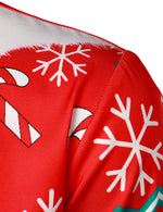 Men's Christmas Candy Snowflake Print Santa Claus Red Funny Outfit Long Sleeve Shirt