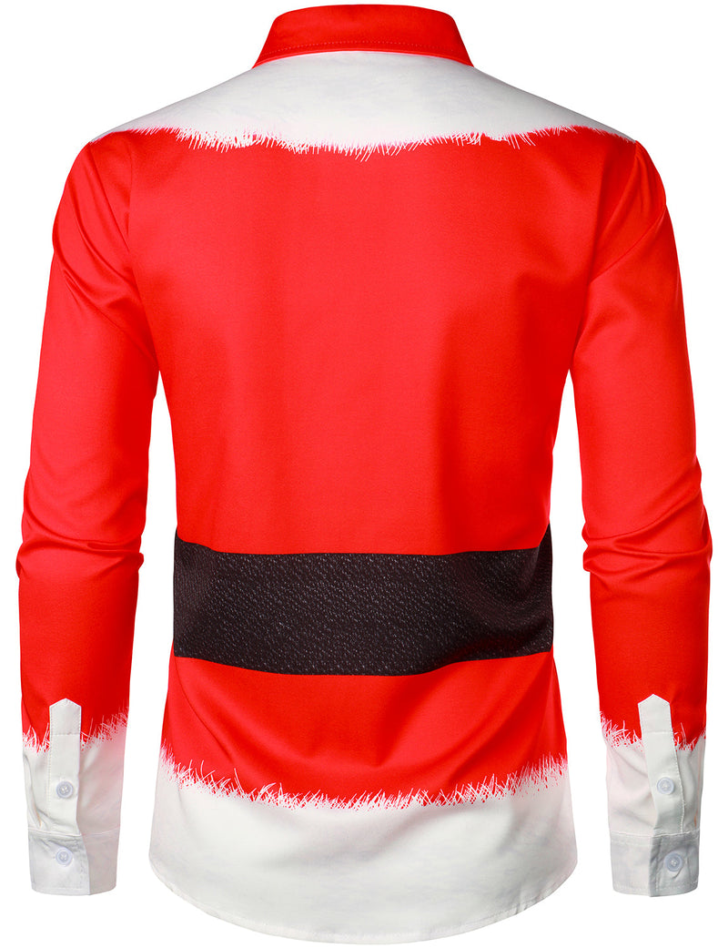 Men's Christmas Santa Claus Xmas Costume Red Funny Outfit Long Sleeve Shirt
