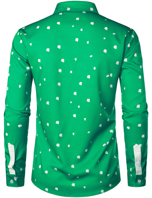 Men's Casual Funny Christmas Print Xmas Green Long Sleeve Shirt