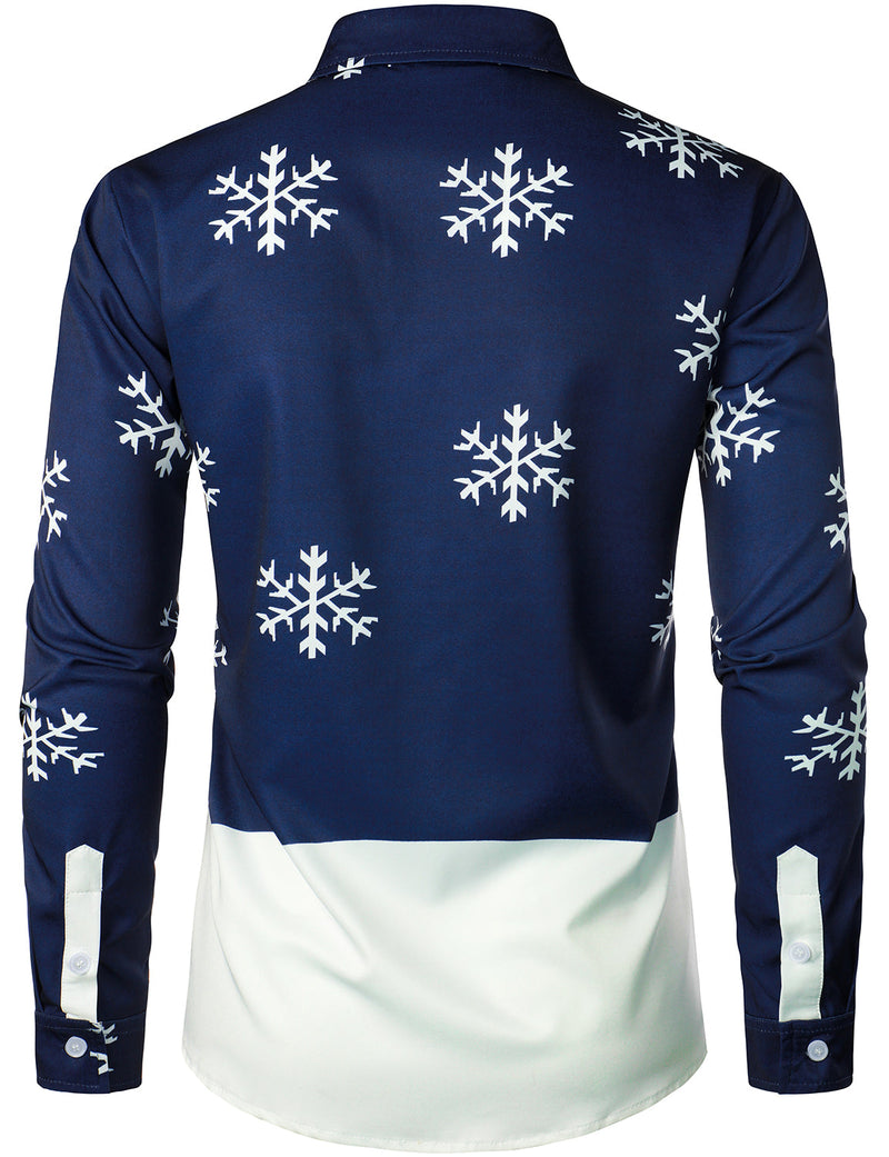 Men's Funny Christmas Santa Button Up Navy Blue Long Sleeve Shirt