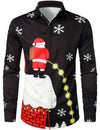 Men's Funny Christmas Santa Xmas Button Up Black Novelty Long Sleeve Shirt
