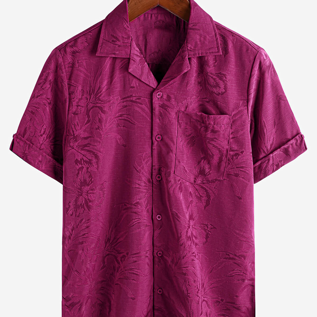 Camisa de campamento con cuello cubano de verano de manga corta con botones y bolsillo floral hawaiano para hombre