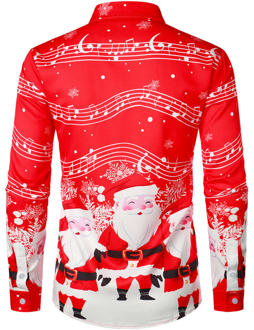 Men's Music Merry Christmas Carol Themed Top Santa Claus Xmas Costume Red Funny Long Sleeve Shirt