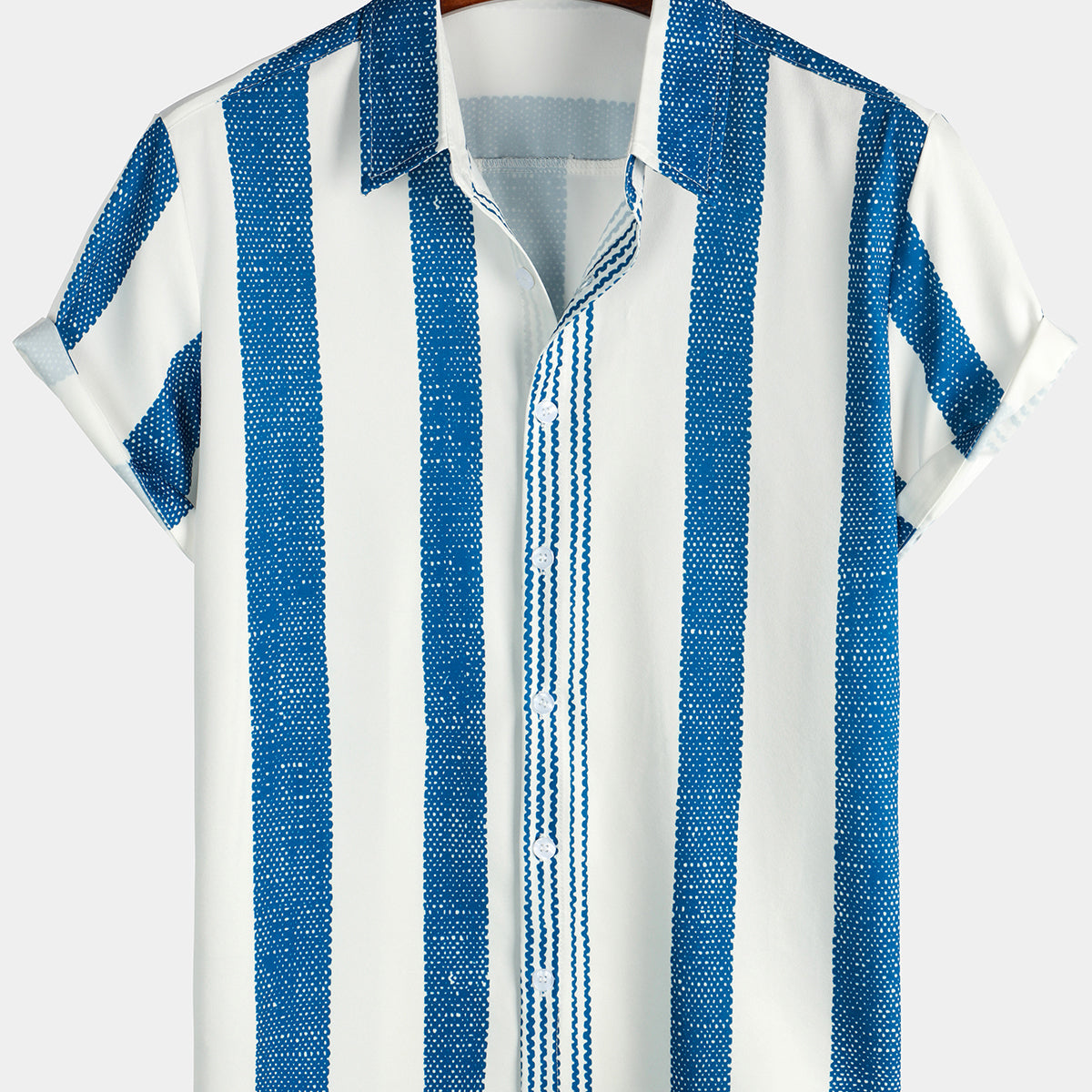 Men's Vintage Blue Vertical Striped Casual Short Sleeve Shirt