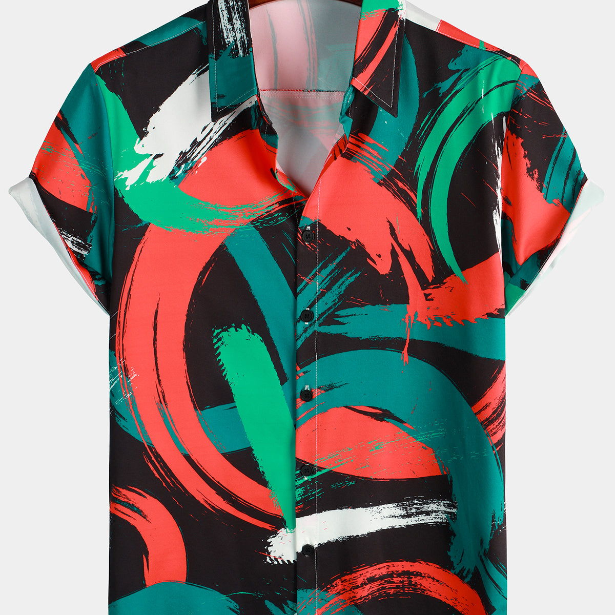 Men's Abstract Print Summer Casual Button Up Short Sleeve Shirt