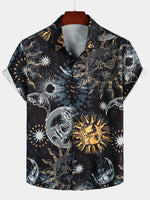 Men's Space Planet Sun Moon Print Casual Short Sleeve Shirt