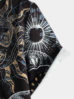 Men's Space Planet Sun Moon Print Casual Short Sleeve Shirt