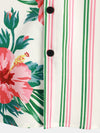 Men's Floral Print Red and Green Striped Beach Short Sleeve Button Up Hawaiian Shirt