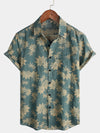 Bundle Of 2 | Men's Dark Blue & Green Maple Leaf Breathable Cotton Pocket Short Sleeve Summer Shirts