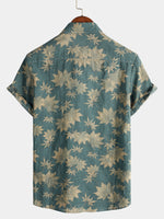 Bundle Of 2 | Men's Dark Blue & Green Maple Leaf Breathable Cotton Pocket Short Sleeve Summer Shirts
