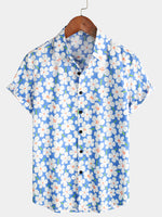 Bundle Of 2 | Men's Holiday Flower Resort Casual Lapel Light Blue Floral Print Short Sleeve Shirts