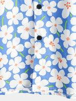 Bundle Of 2 | Men's Floral Print Holiday Flower Resort Casual Lapel Light Blue Short Sleeve Shirts