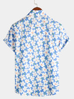 Bundle Of 2 | Men's Holiday Flower Resort Casual Lapel Light Blue Floral Print Short Sleeve Shirts