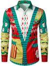 Men's Funny Christmas Print Long Sleeve Button Up Vacation Shirt