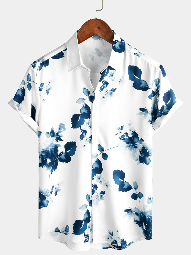 Bundle Of 2 | Men's Casual Floral Art Button Up Short Sleeve Summer Holiday Beach Shirts