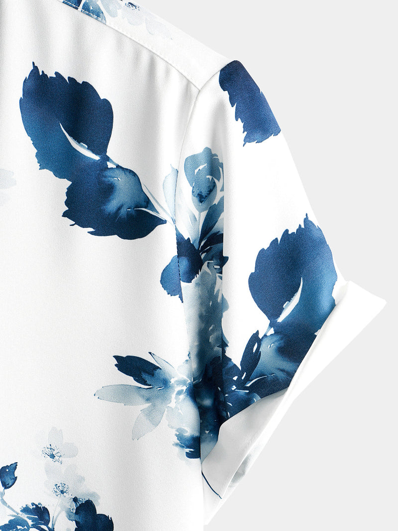 Bundle Of 2 | Men's Casual Floral Art Button Up Short Sleeve Summer Holiday Beach Shirts