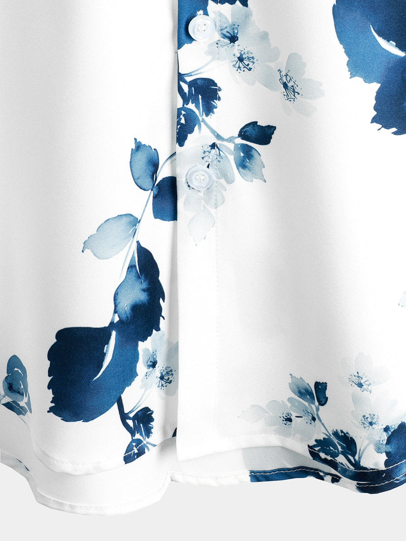 Bundle Of 2 | Men's Casual Floral Art Button Up Short Sleeve Summer Holiday Beach Shirts