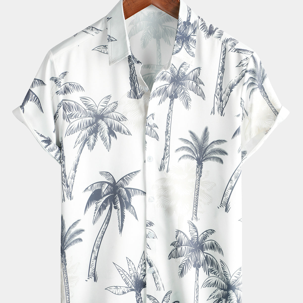 Men's Tropical Print Aloha Vacation Beach Coconut Tree Short Sleeve White Hawaiian Shirt